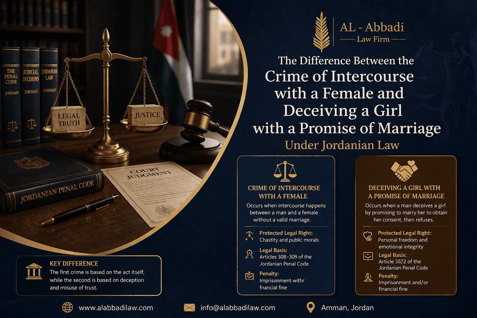 الفرق بين جريمة مواقعة أنثى وخداع فتاة بوعد الزواج في القانون الأردني