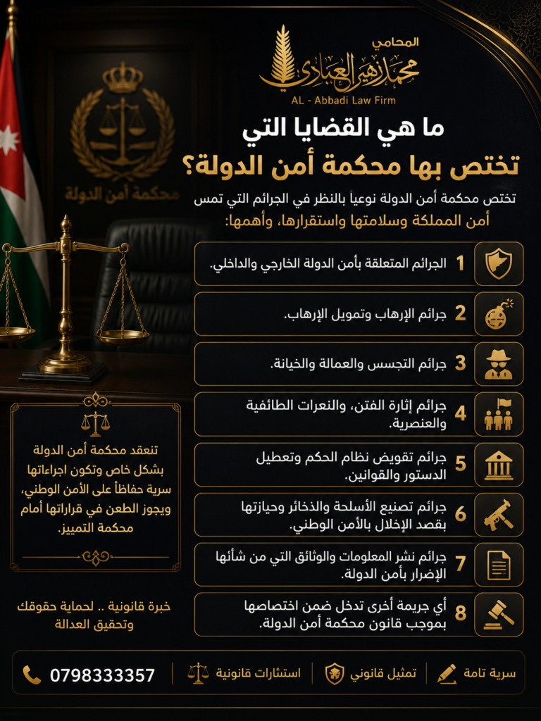 القضايا التي تختص بها محكمة أمن الدولة